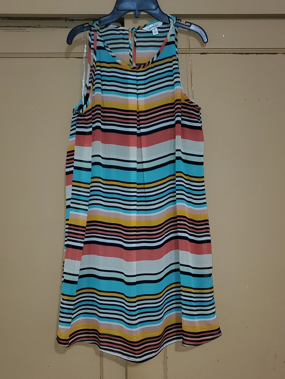 Speechless Sleeveless Striped Midi Dress in Teal, Coral, Mustard & Black
